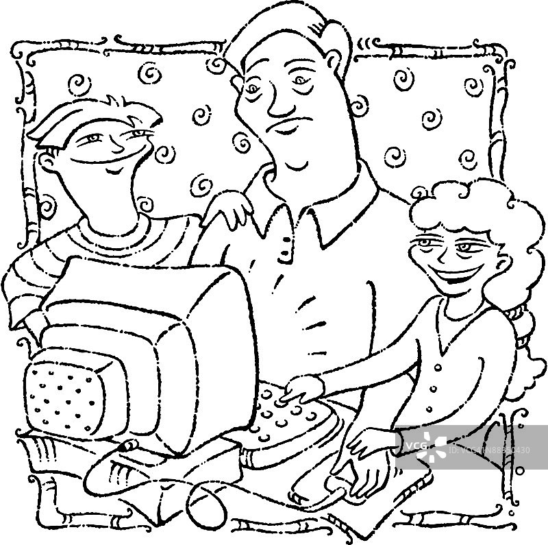 和孩子们在电脑前的男人图片素材