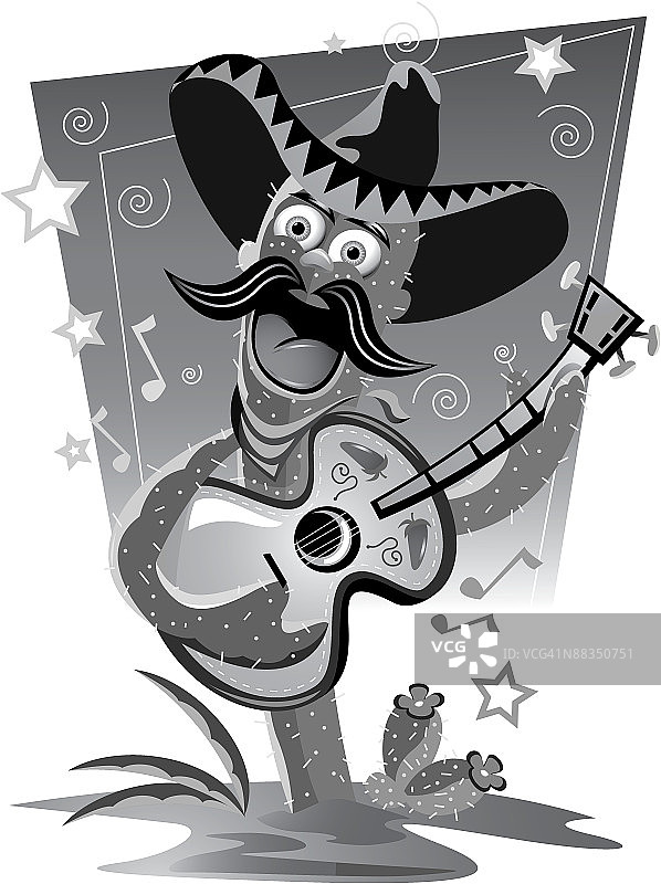 弹吉他的仙人掌图片素材