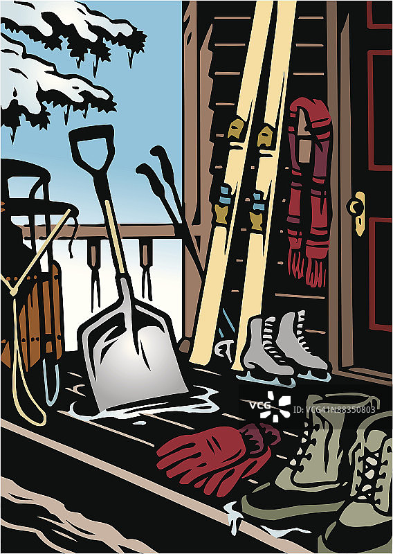 门廊上的冬季物品图片素材