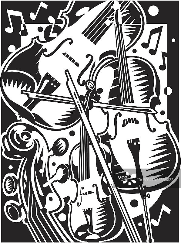 弦乐器、组合元素、灰度图片素材
