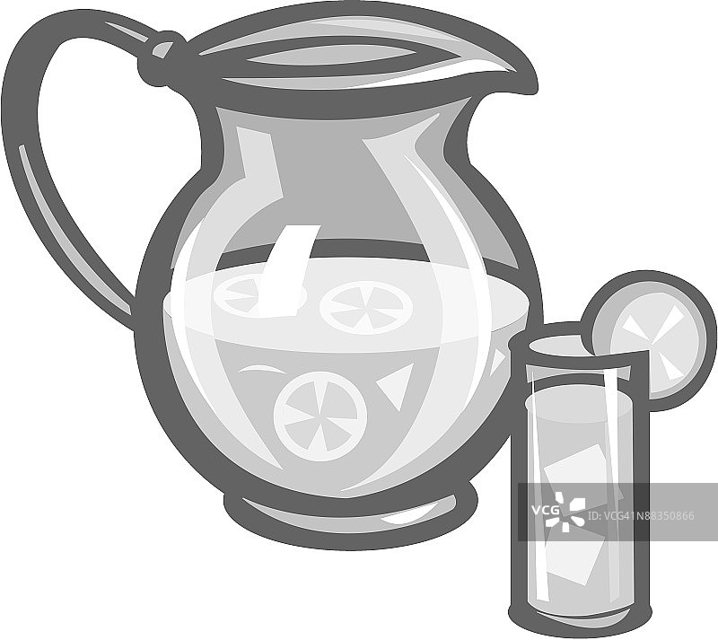 一壶柠檬水和一杯柠檬水（黑白照片）图片素材