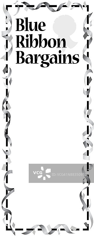 蓝色丝带优惠券边框，灰度标题图片素材