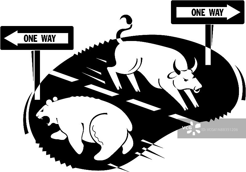 牛和熊在路上相遇，单行道图片素材