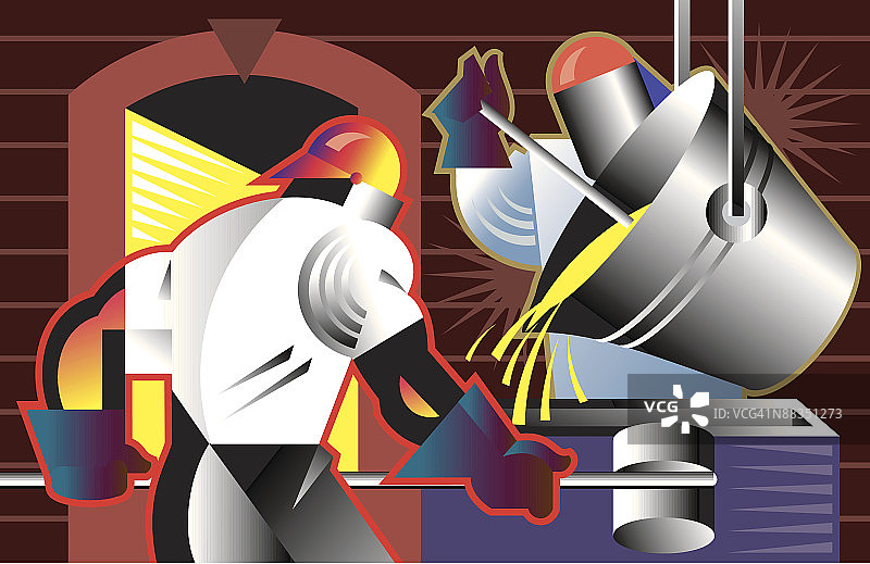 在炼钢厂工作的男人们（彩色照片）图片素材