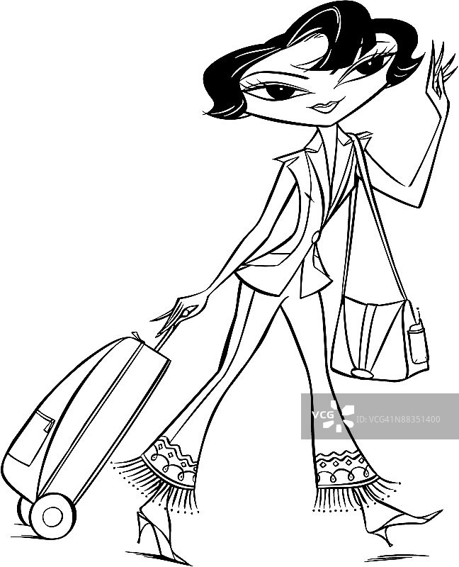 女人拉着行李箱图片素材