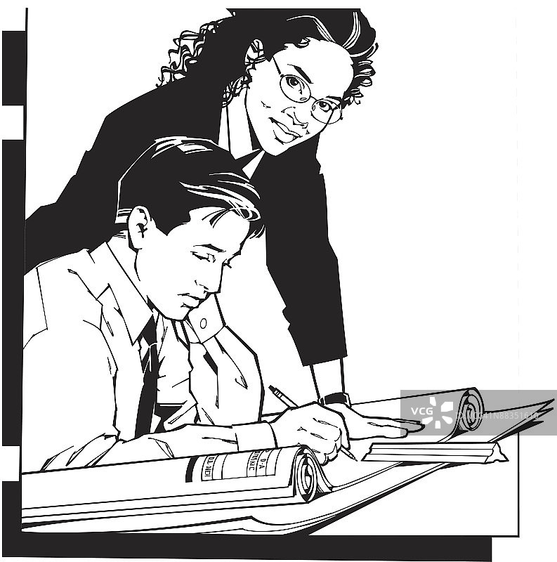 男人和女人查看计划图片素材