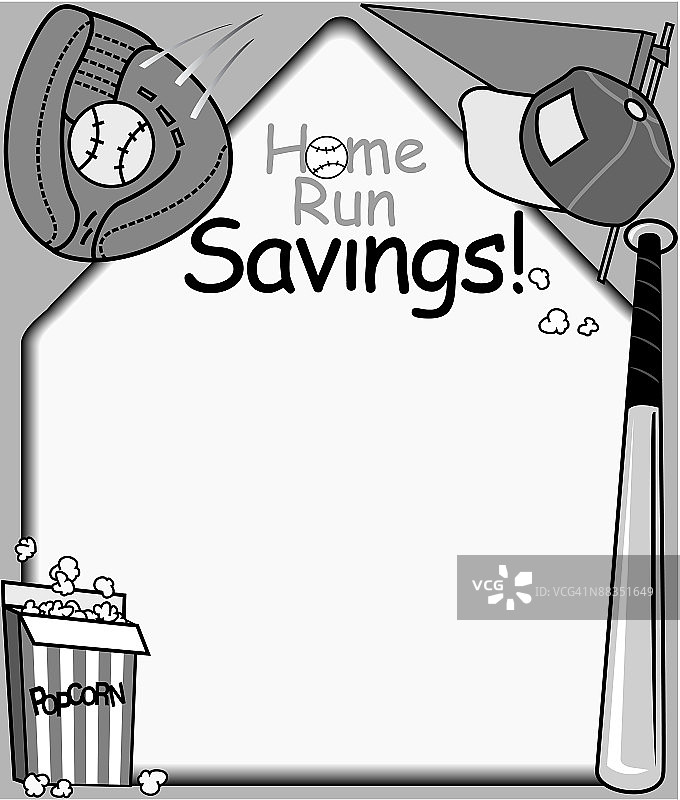 边框标题：棒球主题促销边框（灰度）图片素材