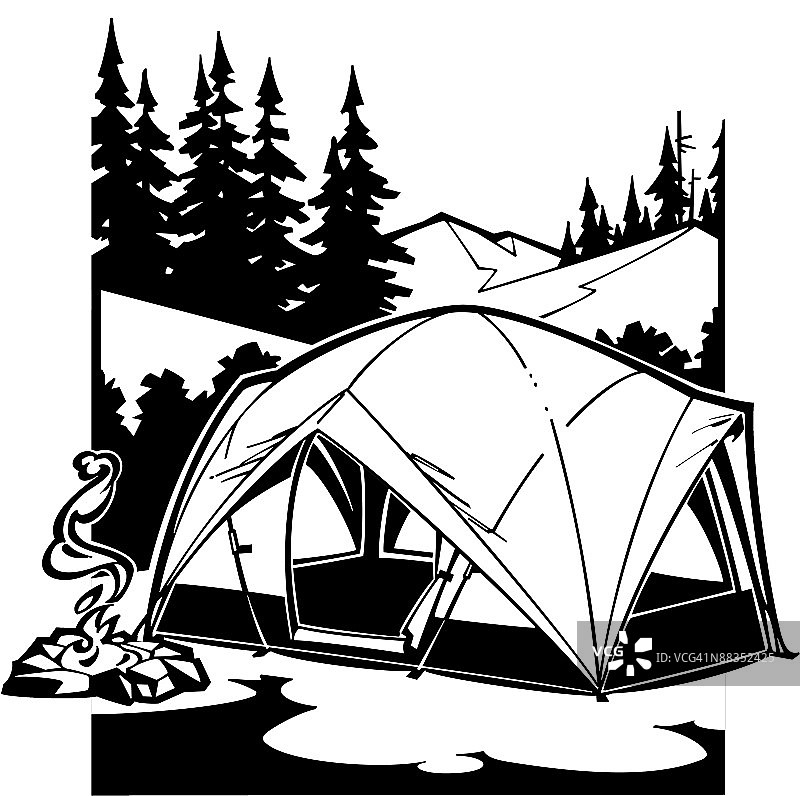 篝火旁的圆顶帐篷，组合元素图片素材