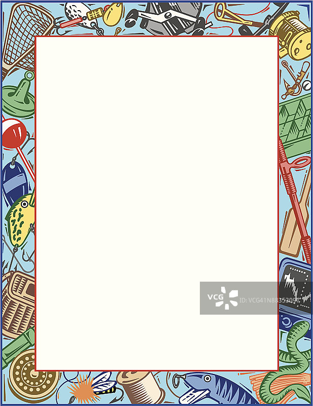 边框，渔具彩色插画V5版本，分组元素图片素材