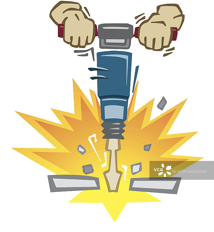 工作手套拿着手提钻彩色插画图片素材