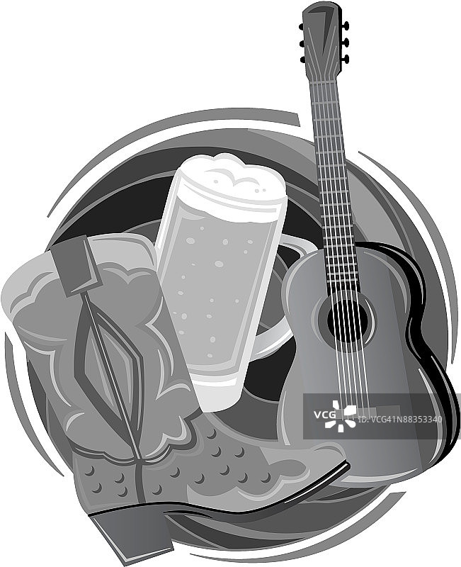 乡村西部元素（灰度图）图片素材