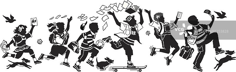 快乐的孩子们放学了图片素材