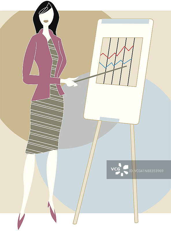 使用指示器的女商人，彩色分组元素图片素材