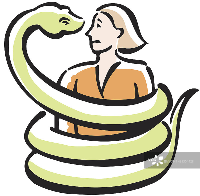 缠绕在巨蛇中的女人（彩色）图片素材