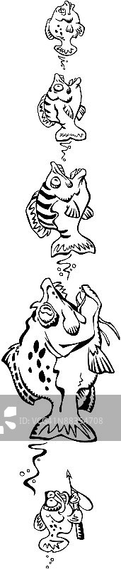 大小不一的鱼，小鱼拿着鱼叉枪图片素材