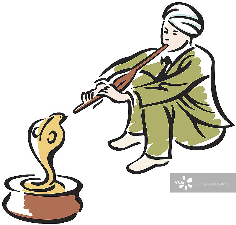 耍蛇人装扮的商人（彩色）图片素材