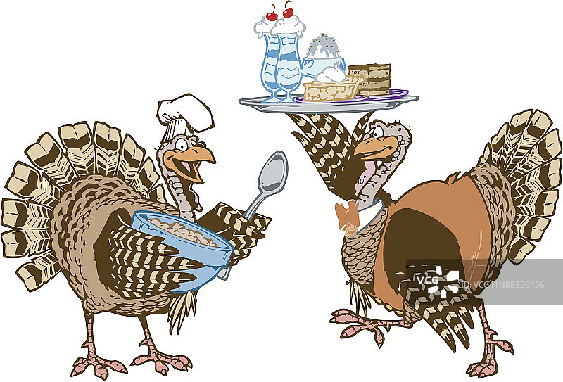 厨师和服务员装扮的火鸡图片素材