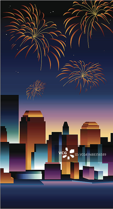 城市上空的烟花，Illustrator Ver. 5分组元素图片素材