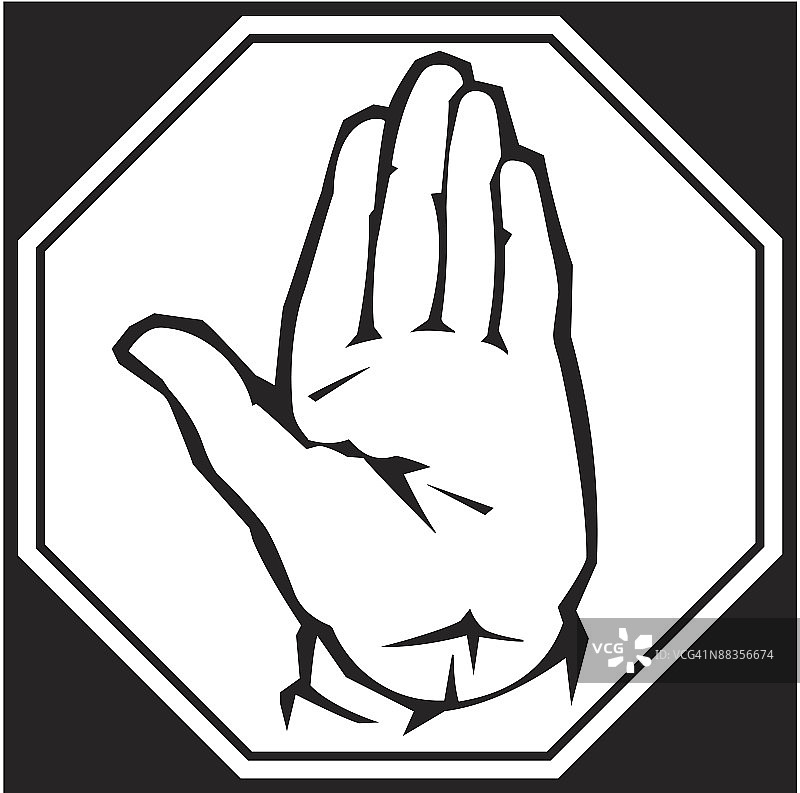 手扶停止标志分层图：停止、观看和倾听，停止、放下并滚动图片素材