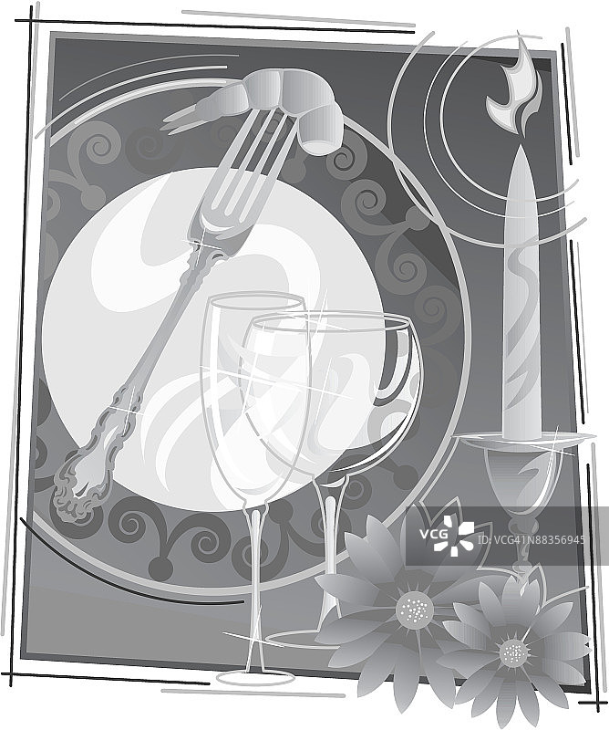 典雅的晚餐布置，灰度分组元素图片素材