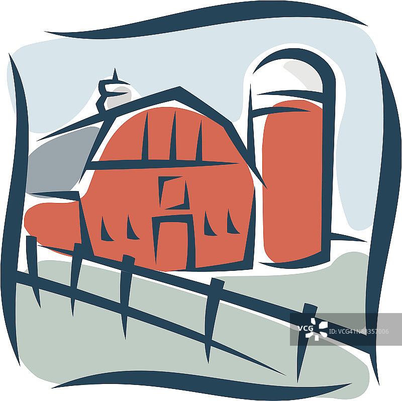 带有筒仓的彩色谷仓图片素材