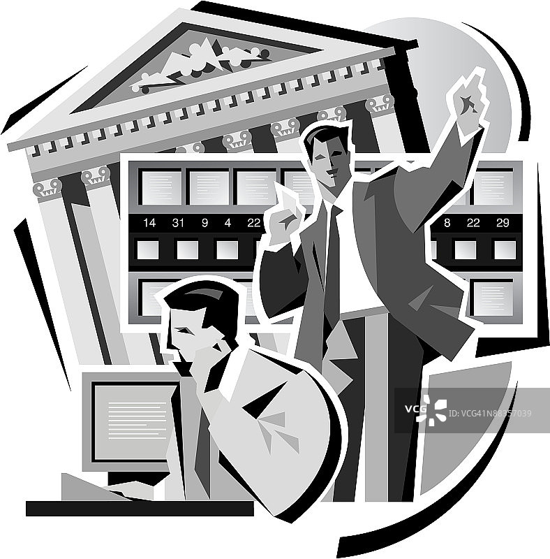 股市蒙太奇（灰度，分组元素）图片素材