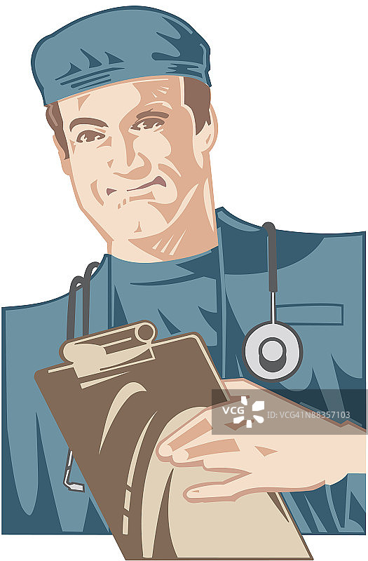 医生彩色插画版本3：您的医生关心您，竭诚为您服务图片素材