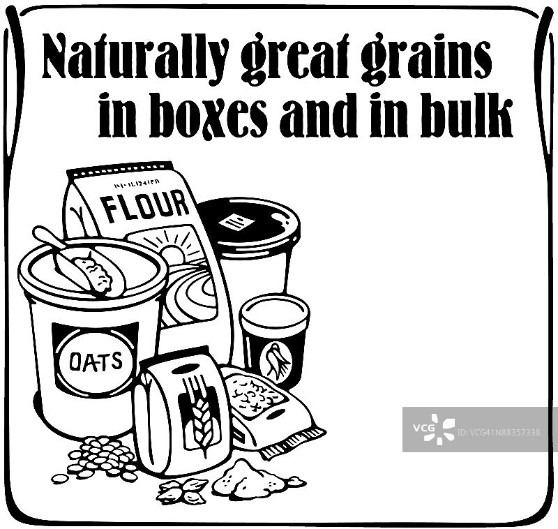 盒装和散装天然谷物分层边框标题，燕麦，面粉，谷物图片素材