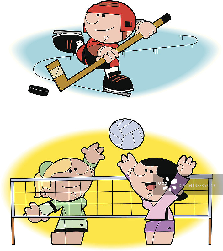 曲棍球排球彩色插画：友谊赛图片素材