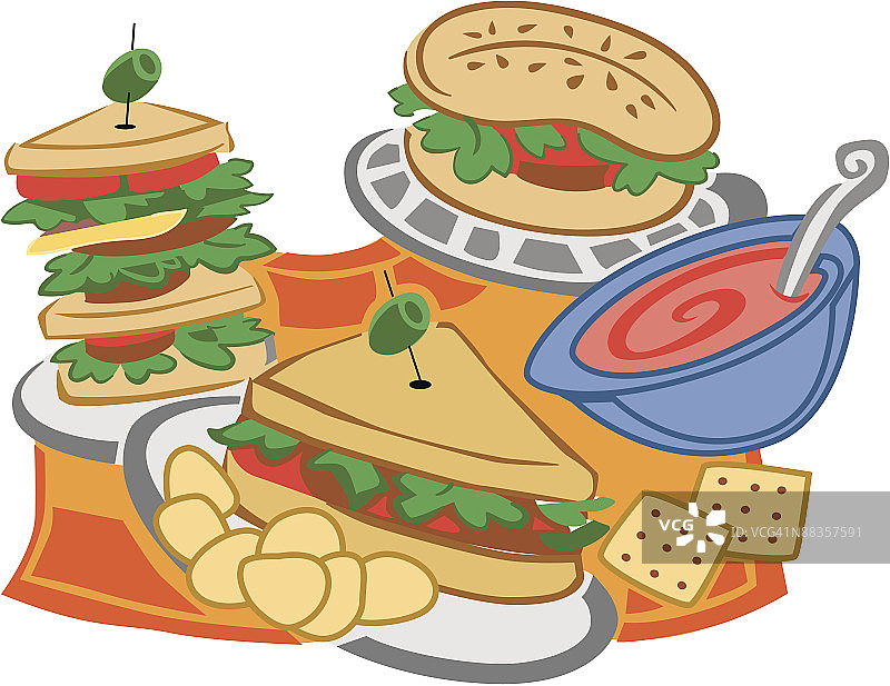 汤和三明治插画图片素材
