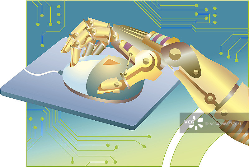 电脑鼠标上的机械手图片素材