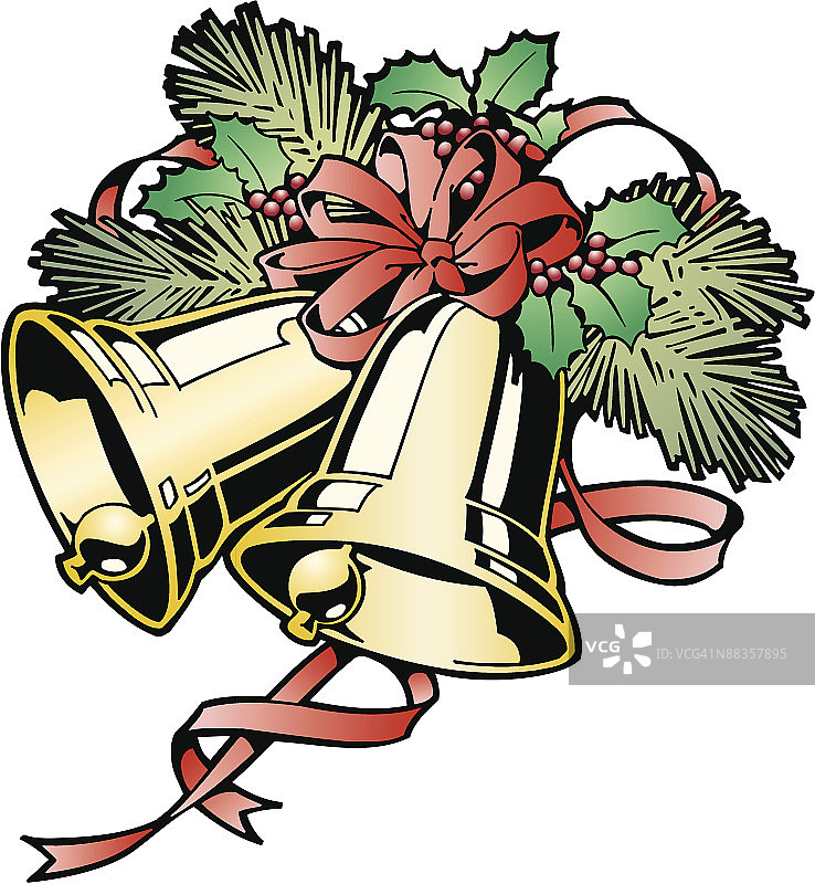 带槲寄生和丝带的圣诞铃铛图片素材