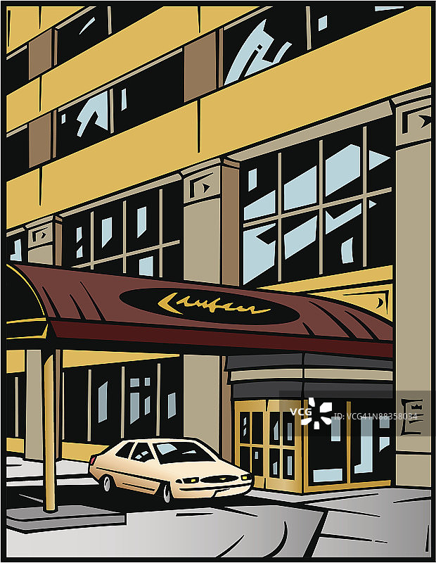 宏伟的酒店入口，彩色分组元素图片素材