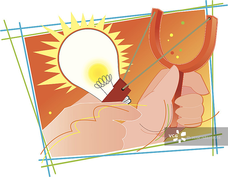 手持弹弓，用灯泡作为弹药，彩色分组元素图片素材