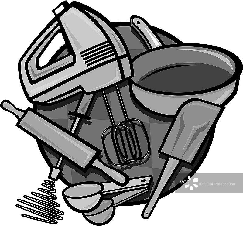 厨房用具组合元素灰度图图片素材