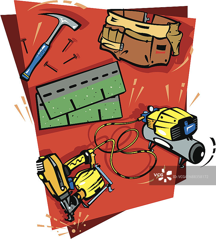 屋顶工具彩色蒙太奇图片素材