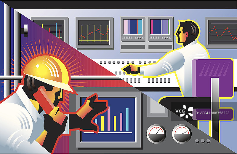 在发电厂控制室里的男人们图片素材