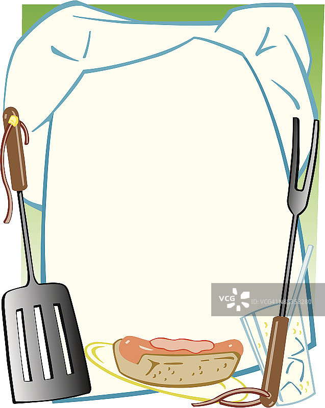 厨师帽、炊具和食物边框图片素材
