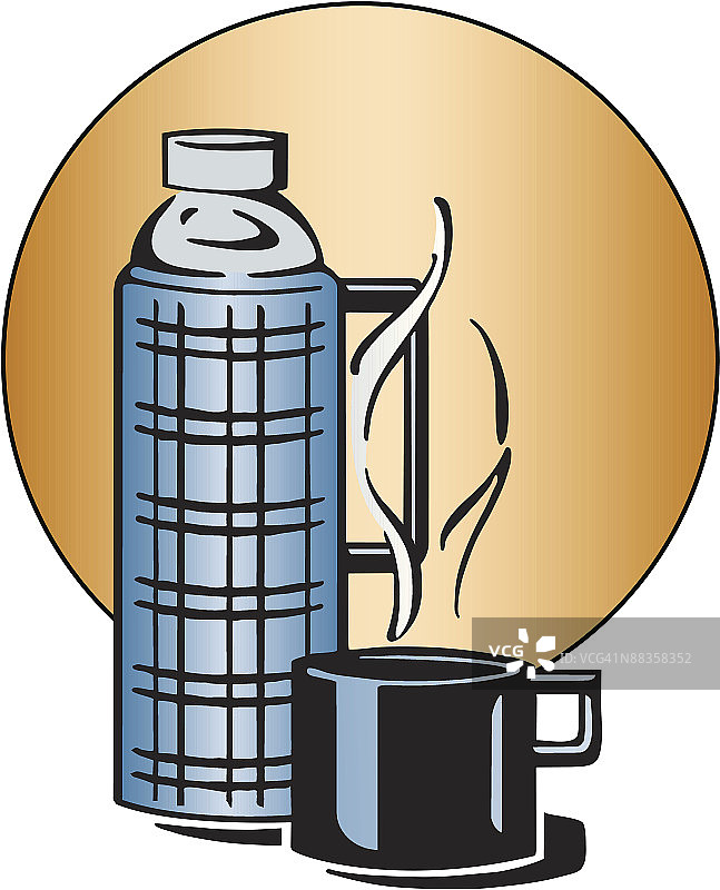 保温瓶和杯子，彩色图片素材