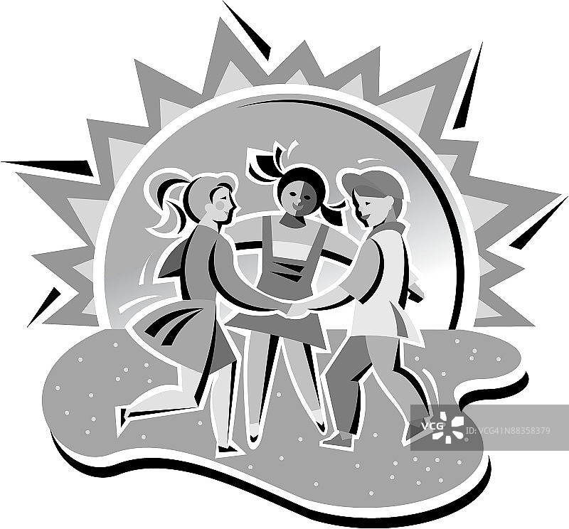 孩子们玩捉迷藏（灰度，分组元素）图片素材