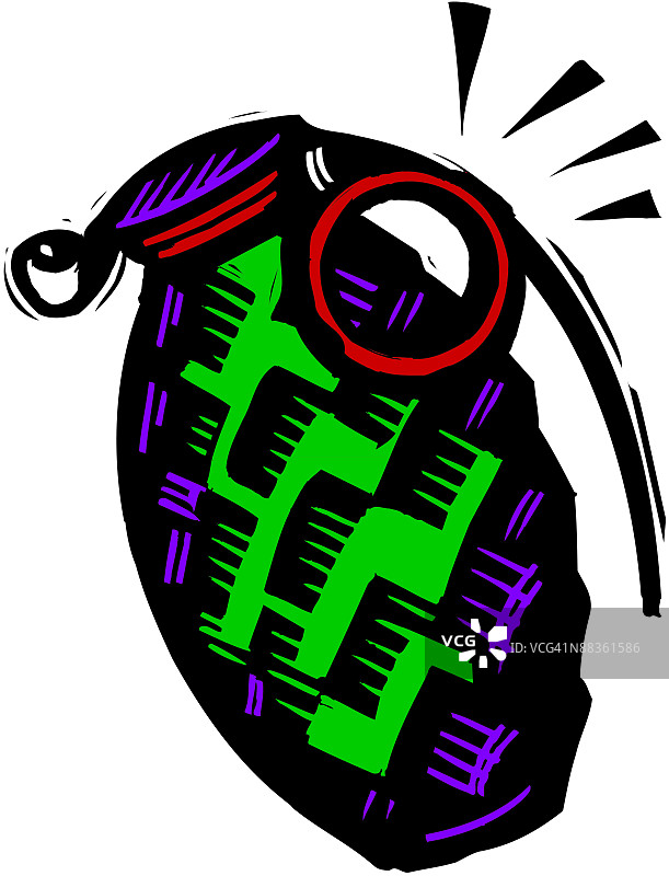 手榴弹，手绘彩色图片素材