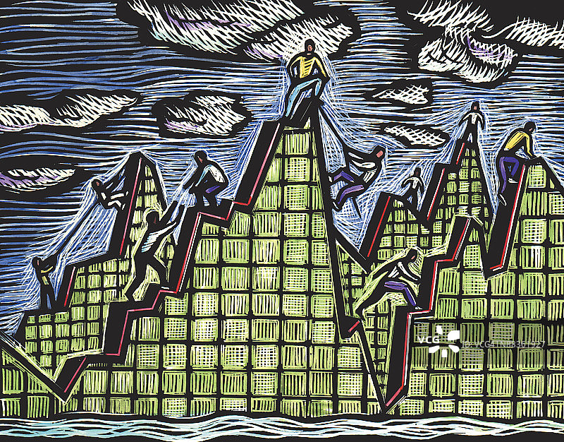 人们攀登山地图彩色图片素材