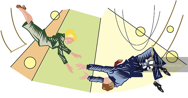 走钢丝的商人和女商人彩色插画图片素材