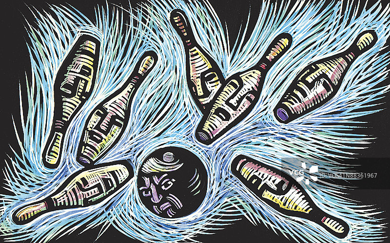 彩色人脸保龄球和球瓶图片素材