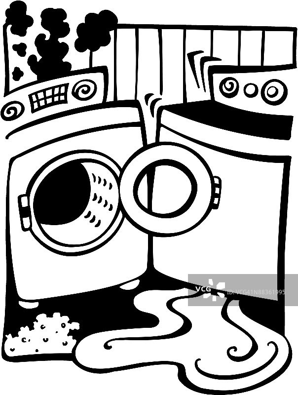 需要修理的破损洗衣机和烘干机图片素材