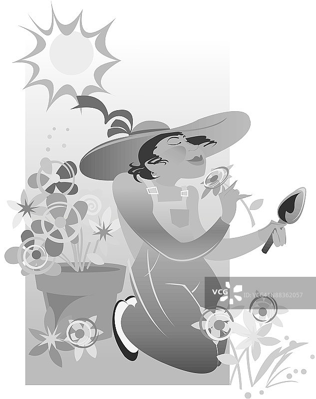 享受园艺时光：闻花香图片素材