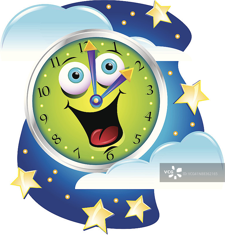 夜空中的快乐时钟，彩色图片素材