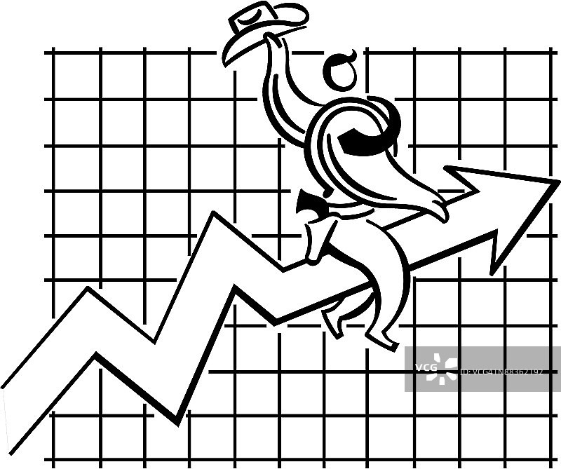 牛仔骑在图表箭头上图片素材