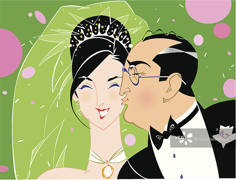 父亲亲吻新娘的脸颊，彩色图片素材