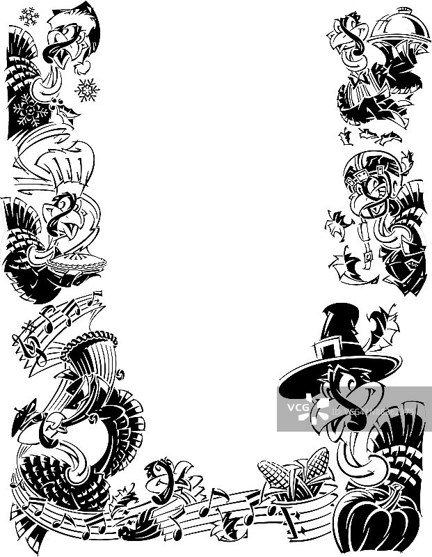 边框，各种服装的火鸡，分组元素图片素材